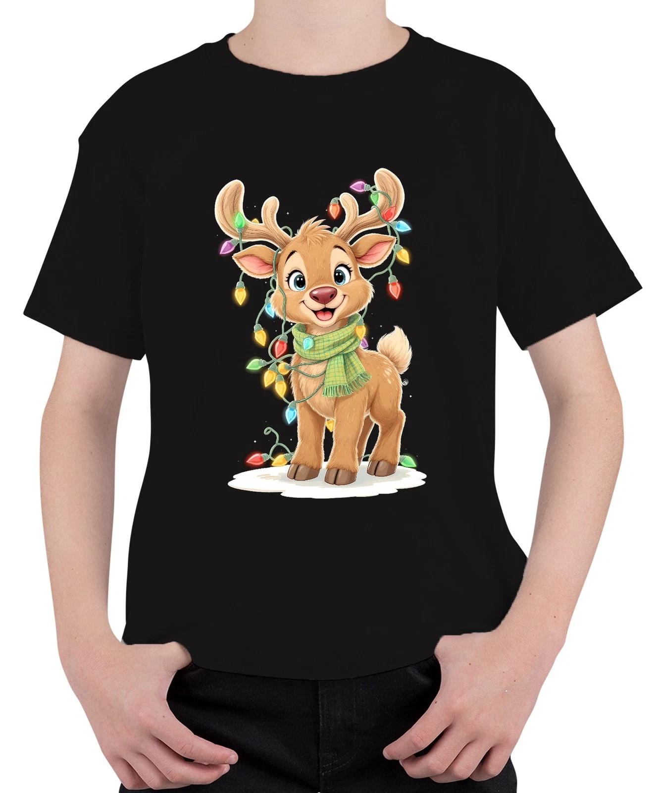 Weihnachtsrentier Niedlich Kinder Weihnachten Lichterkette Cartoon Unisex Kinder XXXXL