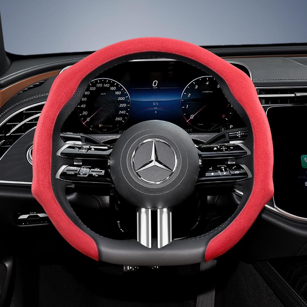 Suitable for Mercedes-Benz Premium Suede Snap-On Steering Wheel Covers, Non-Slip and Durable, Available In Round and D-Shaped Designs