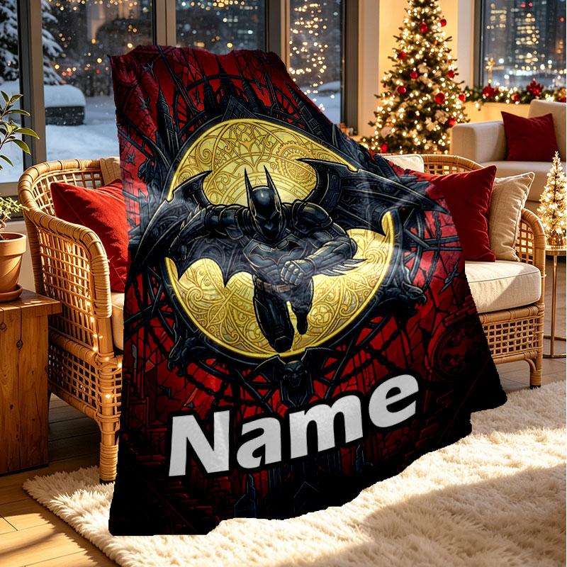 Custom Name Personalized Batman Print Blanket, Home Decor, Bedroom, Sofa, Camping, Couch, Gifts for Birthday Christmas