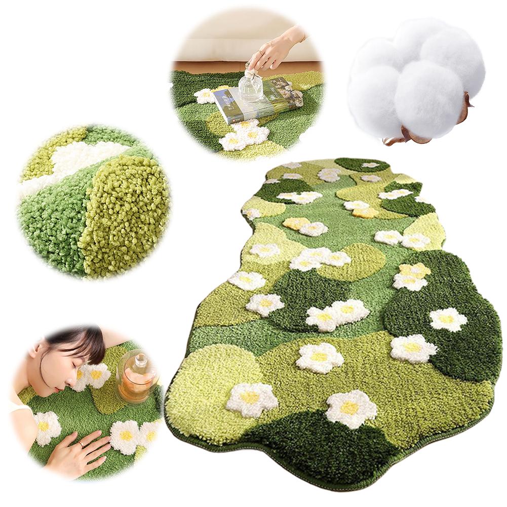 Plush Bedroom Bedside Area Rug Fluffy Room Decorative Floor Mat Nordic 3D Lawn Moss Rugs Carpet Green Forest Irregular Floor Mat