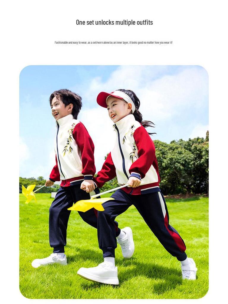 Herbst-Winter Kindergartenuniform im chinesischen Stil Windjacke Dreiteiliges Sportset für die Grundschule