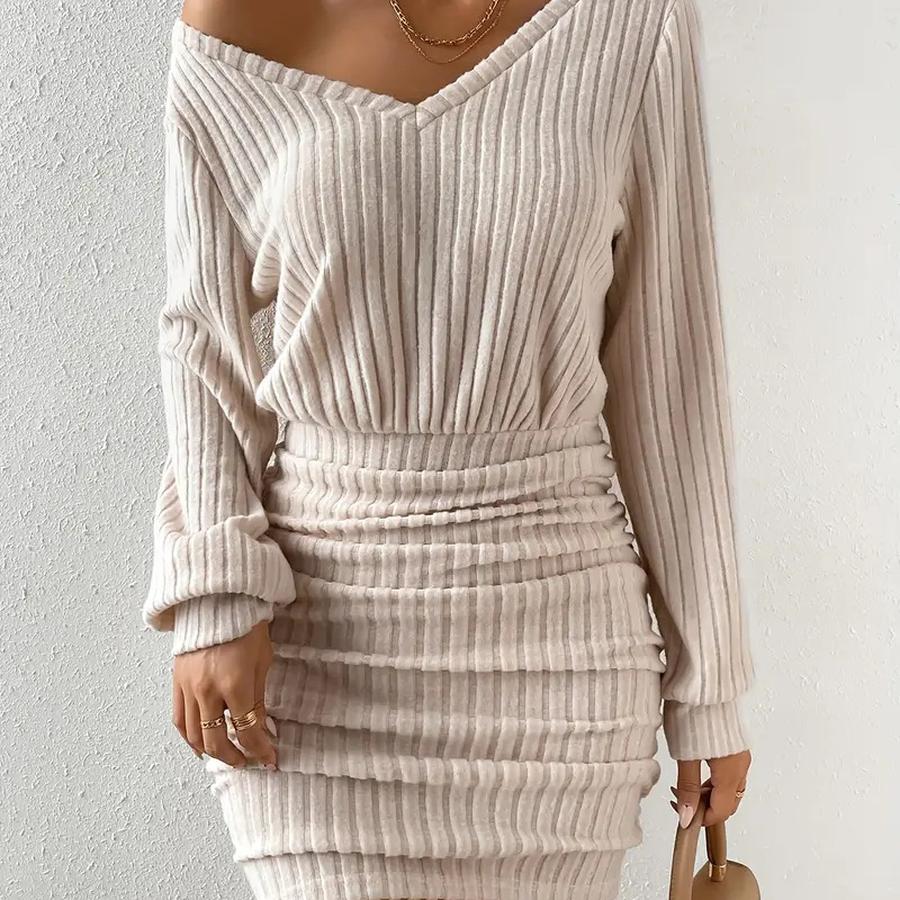Abito Bodycon a Manica Lunga Girocollo in Ecopelliccia da Donna Autunno Inverno Nuovo