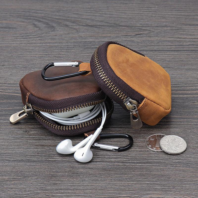 NEW Men Women Outdoor Wild PU Leather Carabiner Multi- Retro Mini Coin Purse headphone cable wrap Wallet