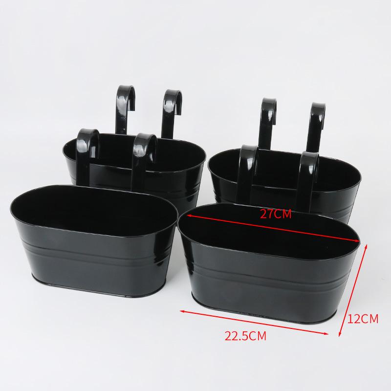 Oval Metal Double Hook Hanging Flower Pot for Railings and Fences