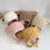 Solid Color Plush Animal Hats Scarf Lamb Plush Hat with Scarf Unique Children Fleece Hat  Boy
