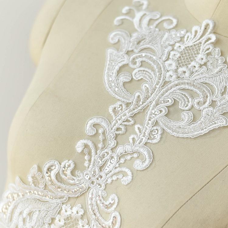 Oversized High-End Embroidered Lace High-End Cotton Thread Sequin Applique Wedding Dress Diy Applique Accessories Material