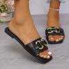 Women Slippers Summer Comfort Outdoor Shoes Square Toe Non Slip Beach Sandals Metal Chain Flat Slippers Slides Women