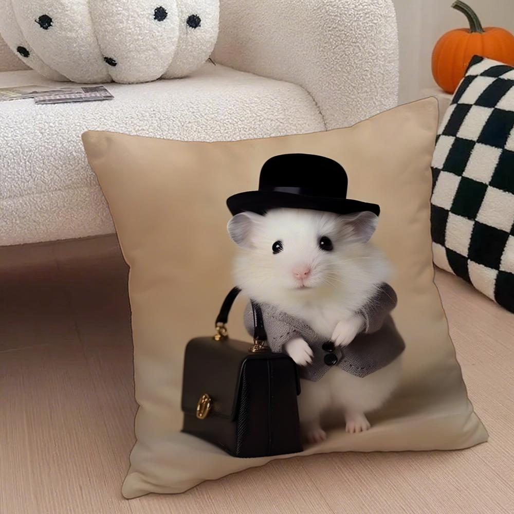 Hilarious Funny Hamster Meme Cute Art Cushion Cover Throw Pillow Cover Hidden Button Durable Polyester Chair Cushion