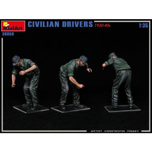 Miniart 1/35 Scale Civilian Drivers, 1930s-1940s, Set of 4 Plastic Model Kits, MA38050