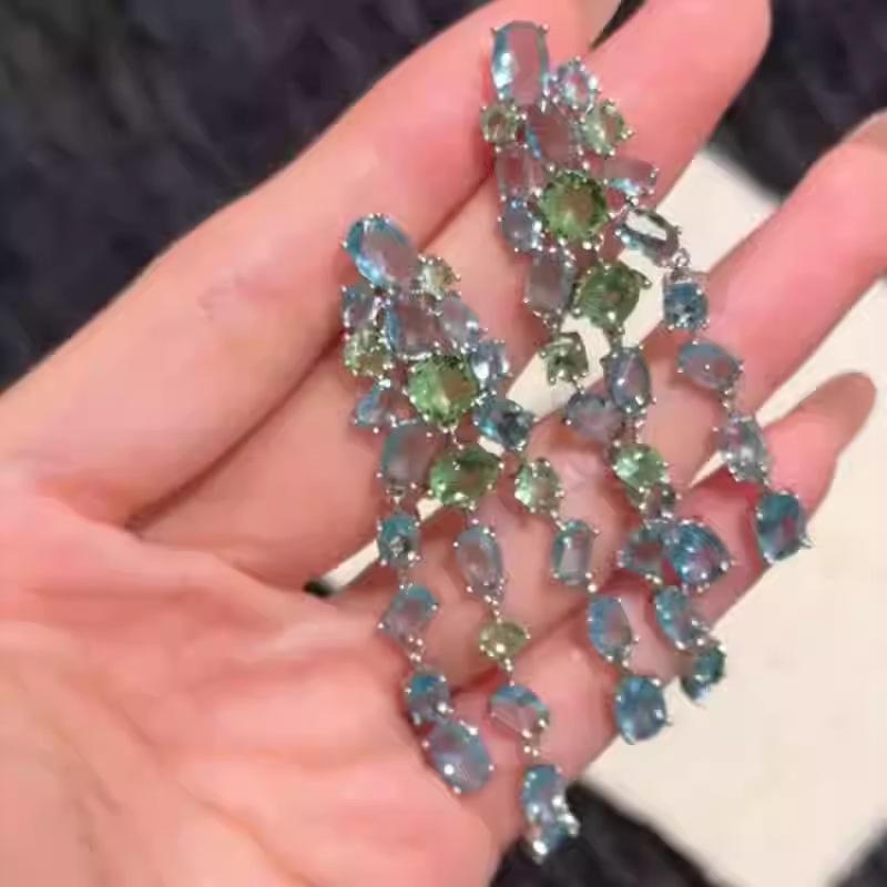 Mint Mambo Light Luxury Niche Water Drop Zircon Tassel Stud Earrings Advanced Sense Summer Small Fresh Earrings