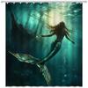 Sirena Che Nuota Vicino a Nave Affondata Tenda da Doccia Impermeabile Facile da Pulire Protezione della Privacy Stampa Fantasy Oceano Design Artistico