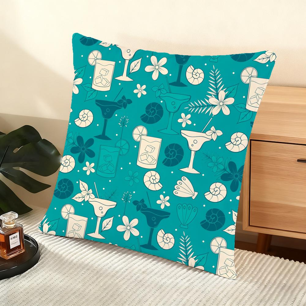 Cocktail Pattern Cushion Cover Soft Short Plush Pillow Cover Smooth Cozy Texture Aesthetic Cushion Case Home Decor