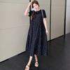 Dimanaf 2025 Summer Plus Size Dress Women Casual Polka Dot Printing Vintage Dress Basic Loose Black O-Neck Long Dress