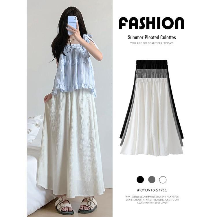 

Women s High Waist White Culottes: Petite, Flowy, Pleated A-line Midi Skirt for Spring & Autumn in Cotton-Linen Blend XL