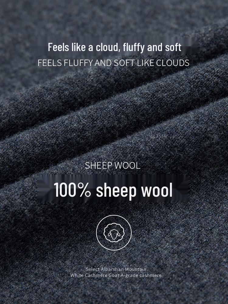 Hengyuanxiang Men's 100% Pure Wool Pullover, Round Neck, Thickened Winter Sweater for Middle-Aged Dads.