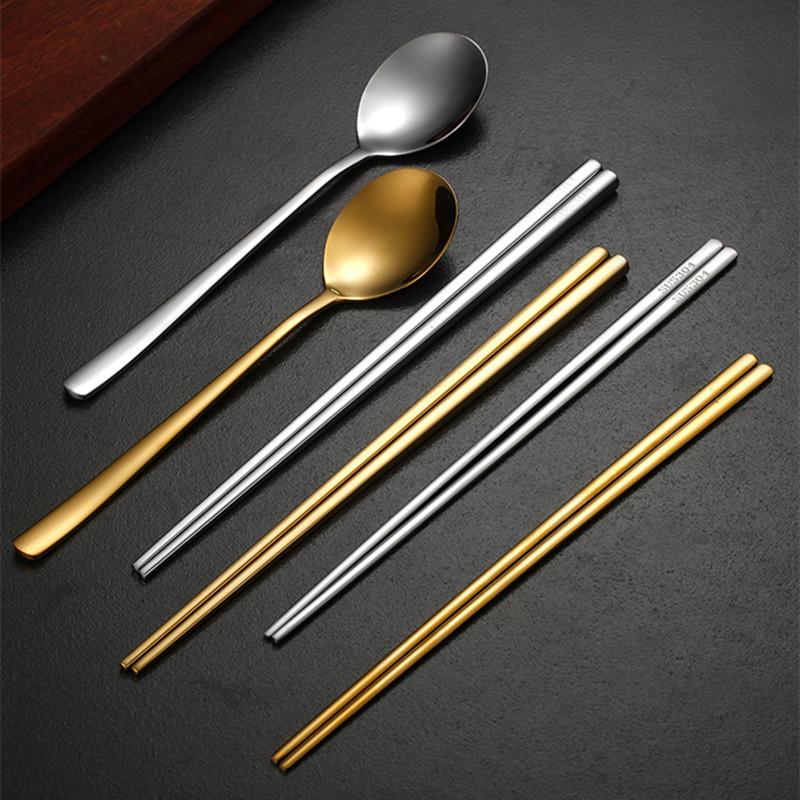 304 Stainless Steel Chinese Chopsticks Gold Silver Spoon Tableware Food Noodles Sushi Chopsticks Kitchen Tableware Accessories