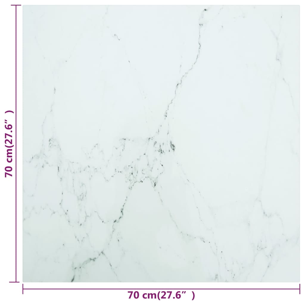 Vidaxl Blat Stołu, Biały, 70X70 Cm, 6 Mm, Szkło Ze Wzorem Marmuru