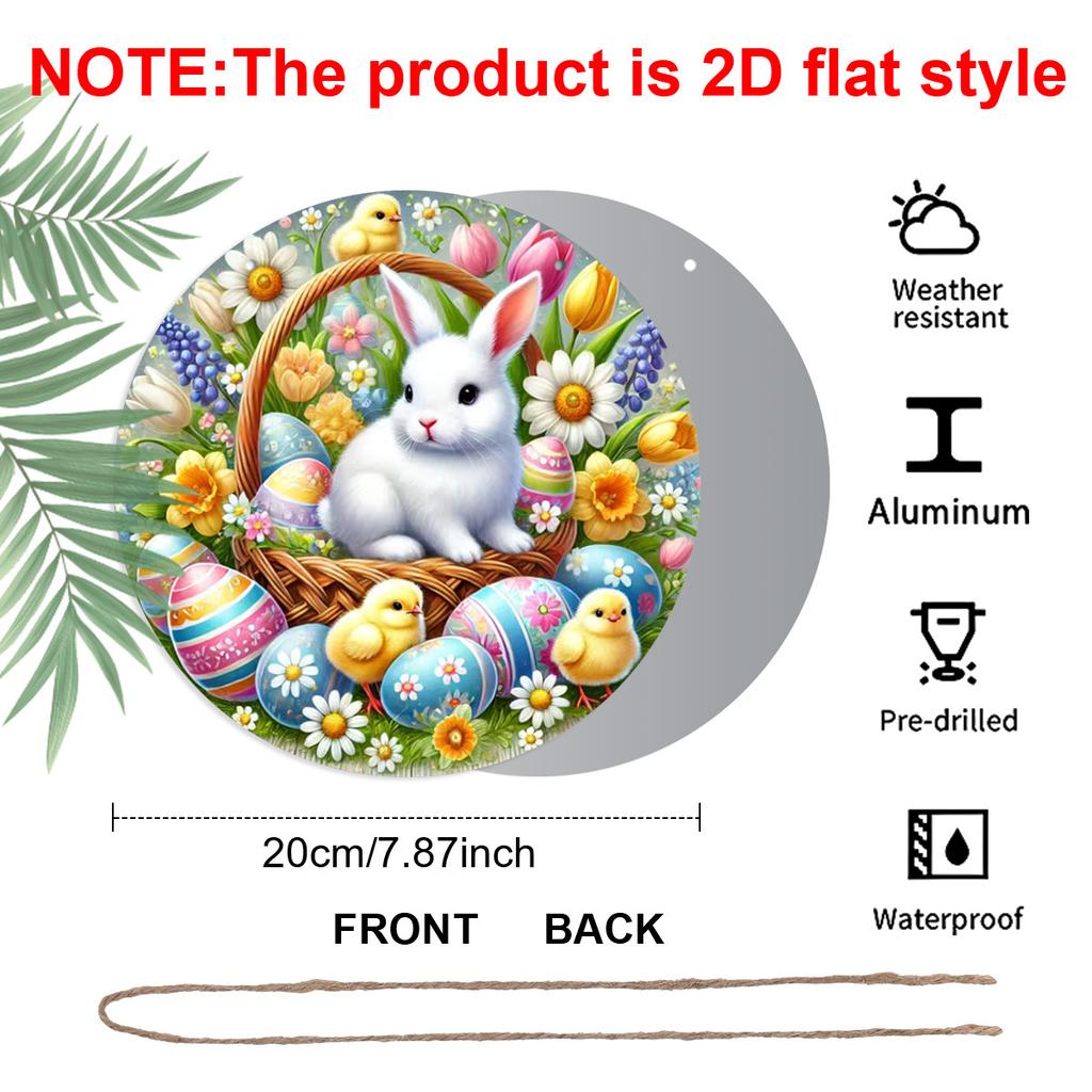 2D Flat 1pc Easter Aluminum Decoration Plaque, Easter Bunny and Eggs Sign, Easter Front Door Decor, Spring Home Decor, Perfect Gift for Friends