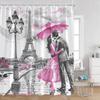 Pink Fashion Romantic Shower Curtain Paris Landscape Dress Pink Bathroom Decoration Modern Bathroom Curtain with Hook