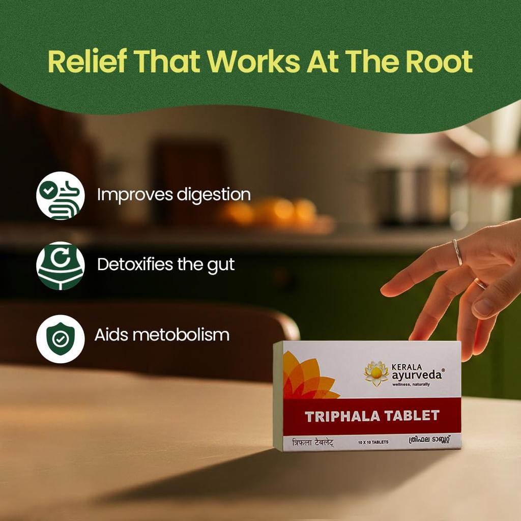 Kerala Ayurveda Triphala Churna Tablets 100 Count For Gut Health Digestive Support And Daily Bowel Balance