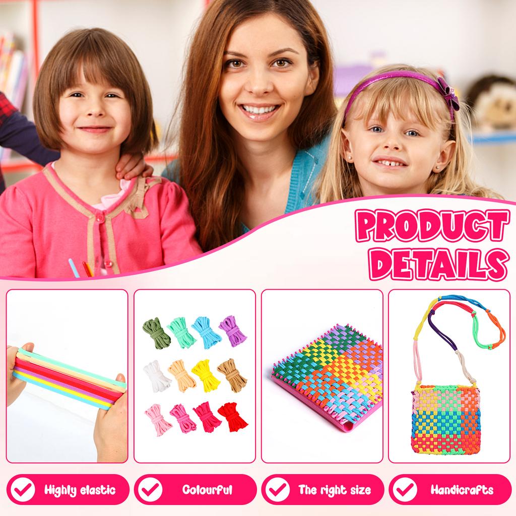 Colorful Elastic Loom Bands Set Rainbow Bracelet Making Kit DIY Rubber Band Woven Bracelets Craft Toys For Girls Birthday Gifts
