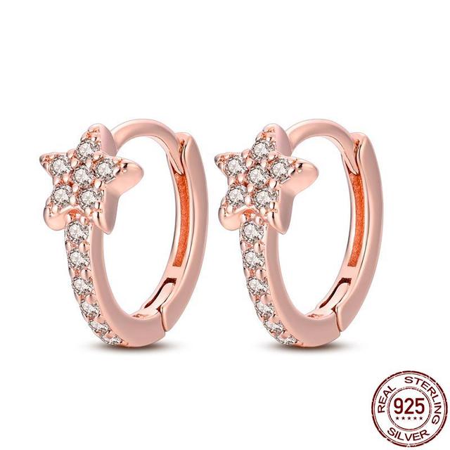 100 % echte 925 Silber Ohrringe Schneeflocke Zirkon Herzform Gold Roségold Zirkon Schmuck funkelnden Creolen Anhänger