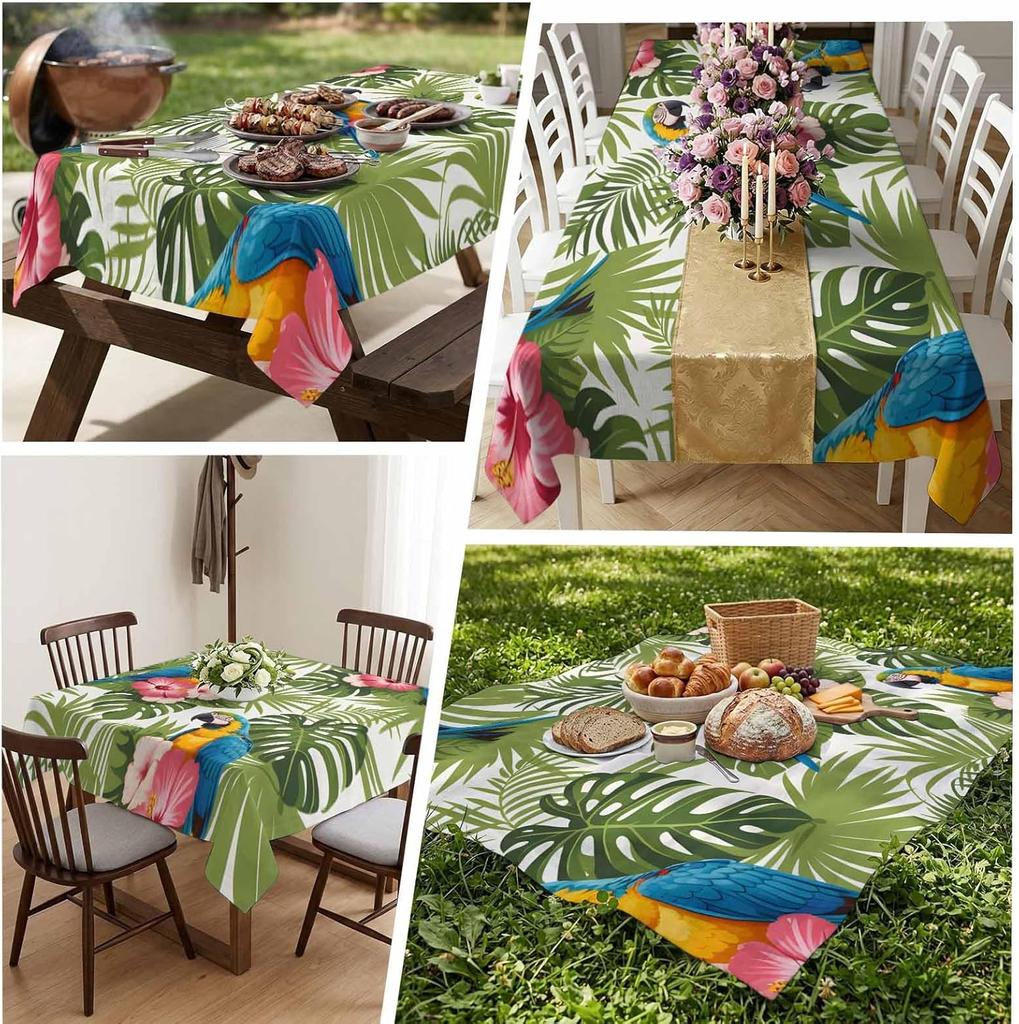 Tropical Palm Leaves Parrot Rectangle Tablecloth for Table Decor Summer Jungle Plant Kitchen Dining Table Cloth Party Decoration
