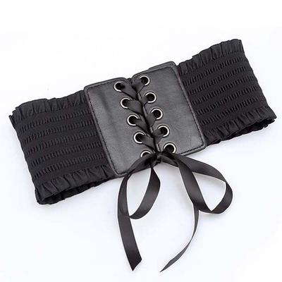 Fashion Adjustable Elastic Pleated Cummerbunds Polyester PU Wide Corset Waistband Soft Girdle Elastic High Wide Belt Gift