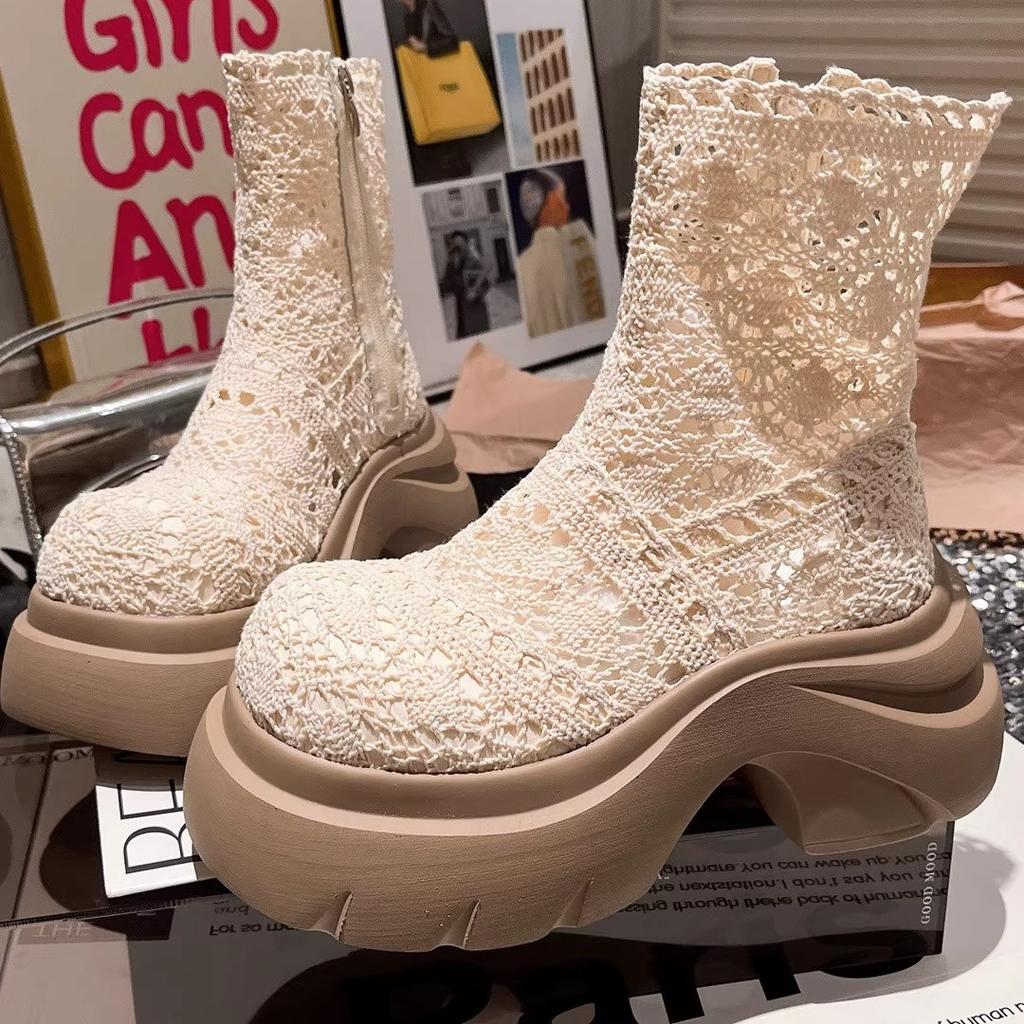 Martin boots female ins ultra-fire thick-soled lace mesh fairy wind summer cool boots hollow breathable small short boots