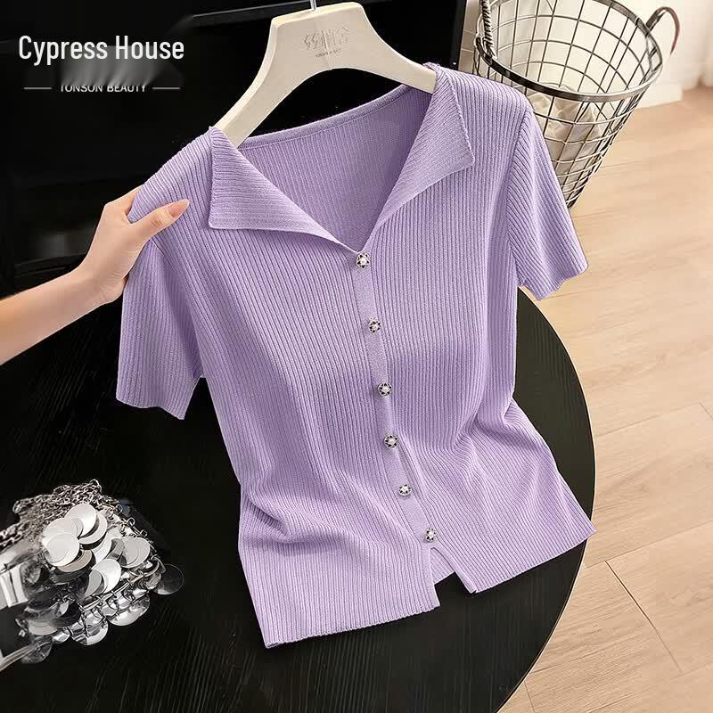 

Women s Button-Detail Solid Knit Short Sleeve Top OS