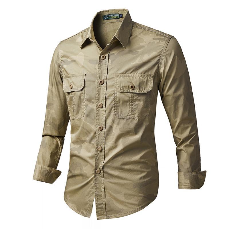 Men S Long Sleeve Loose Cotton Work Shirt Casual Outdoor