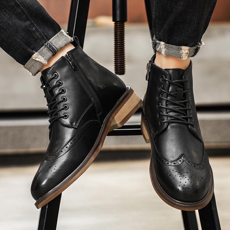 Fashion Brogue Casual Men's Boots Classic and Fashionable British Style Party Office Outdoor Autumn and Winter Quality Leather Shoes
