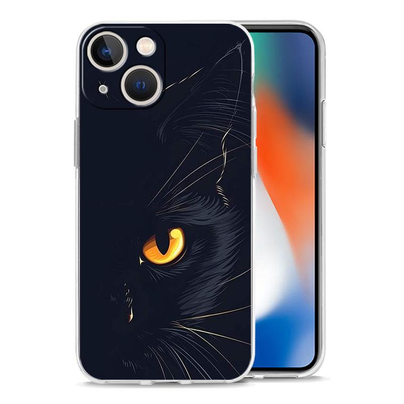 Phone Case For iPhone 16 15 14 13 12 11 Pro Max XS X XR 7 8 Plus Soft Shockproof TPU Clear Cover Black Cat