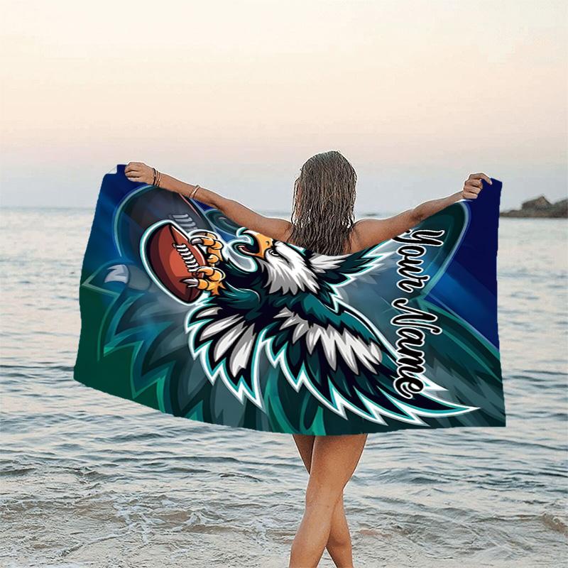 1pc Fashion Cool Eagle Logo1 Beach Towel with Custom Name, Beach/Swimming/Bath/Picnic/Camping Towel, Suitable for Seaside Beaches