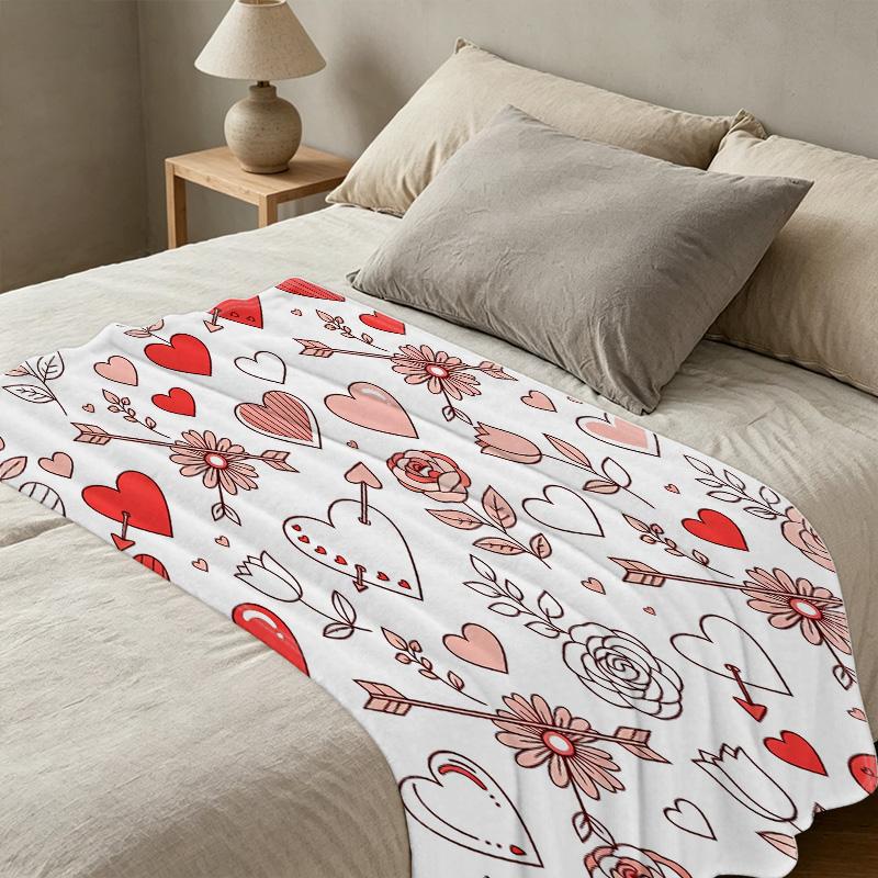 Soft Flannel Blanket Lightweight Cozy Heart Floral Pattern, Warm & Comfy for Home, Better Sleep, Ideal Valentine's Gift