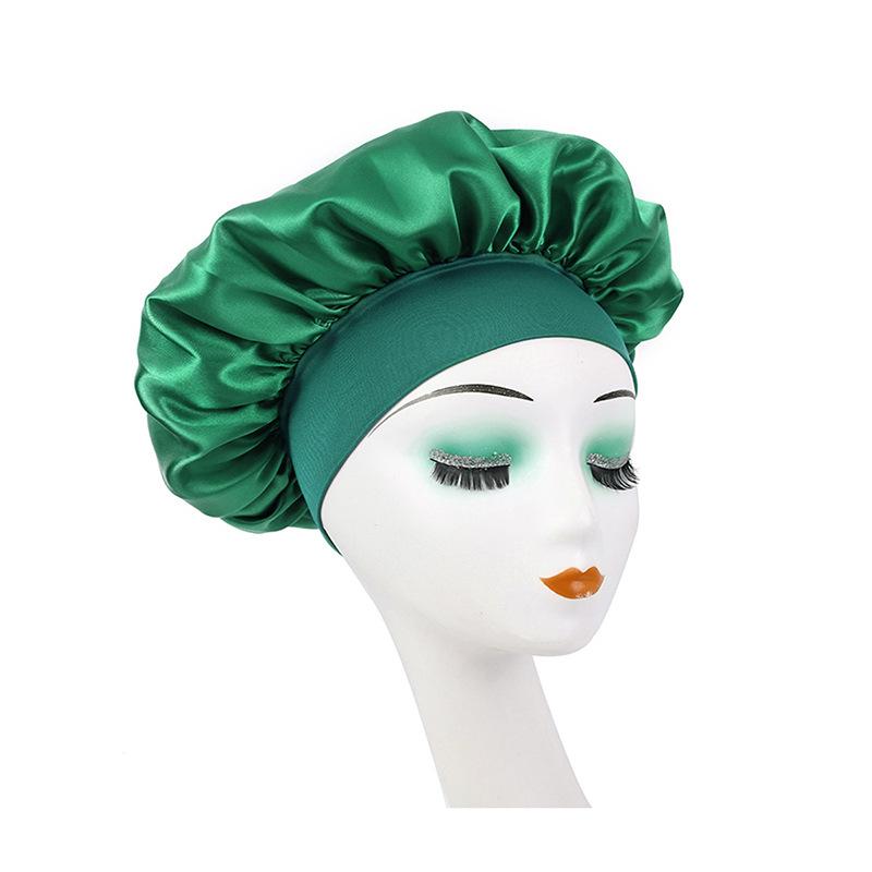 Wide Brim Satin Nightcap: Elastic Silk Hair Protection Scarf for Men & Women, Solid Color, Bath & Chemo Cap.