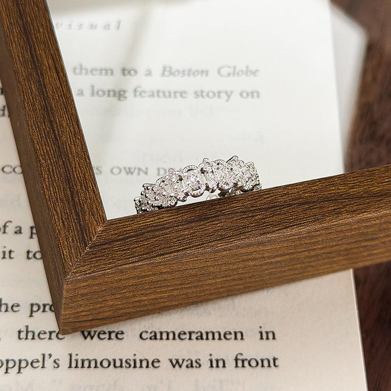 French Lace Super Flash Zircon Circle Open Ring Female Niche Light Luxury High Sense Fairy Stacked Ring