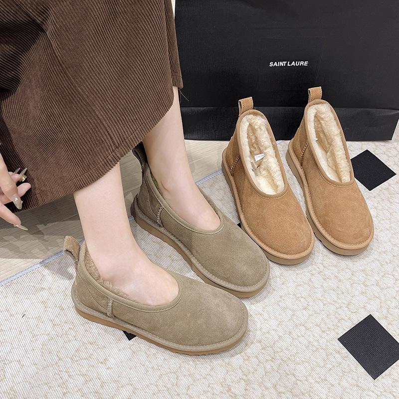 Women's Large Size Soft Sole Heightening Winter Warm One Foot Stirrup Fur One Anti-slip Snow Boots Plush Lined Ankle Boots Outdoor Sports Cotton Boots