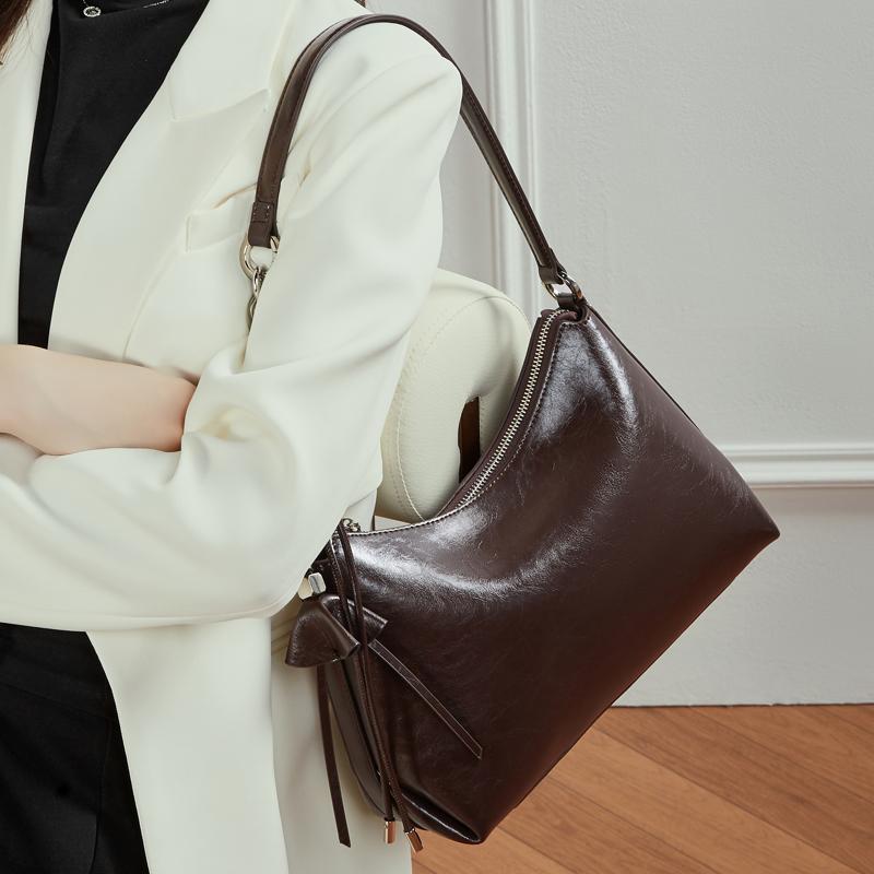 Hifashion Cowhide Genuine Leather Hobo Shoulder Bags For Women 2025 Luxury Designer Crossbody Purse Half Moon Ladies Handbags
