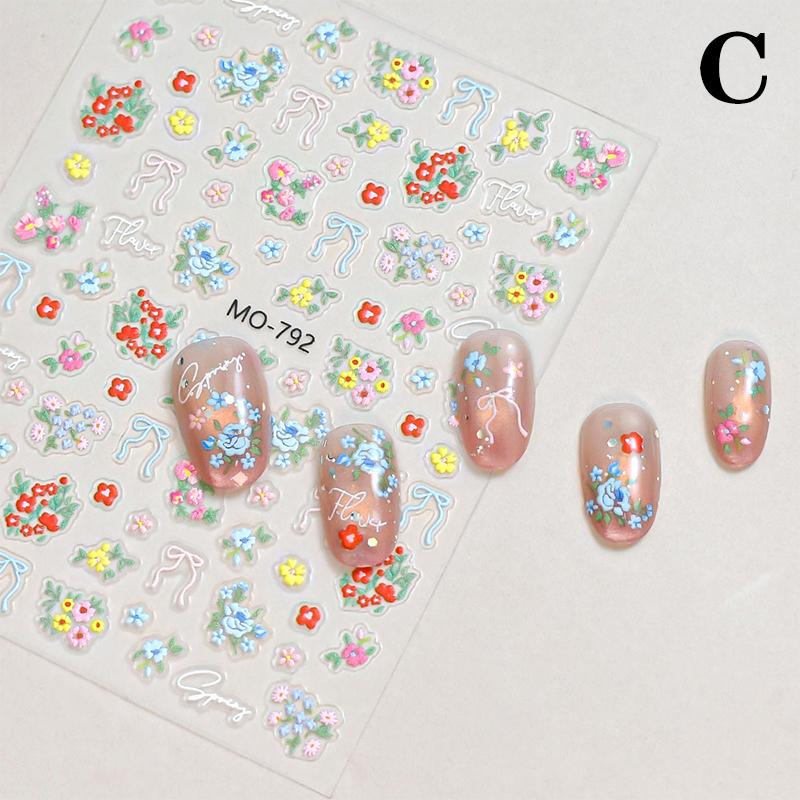 1 Sheet Spring And Summer Floral Nail Art Embossed Nail Art Stickers Nail Art Decal Easy To Apply Nail Decoration Diy Gift