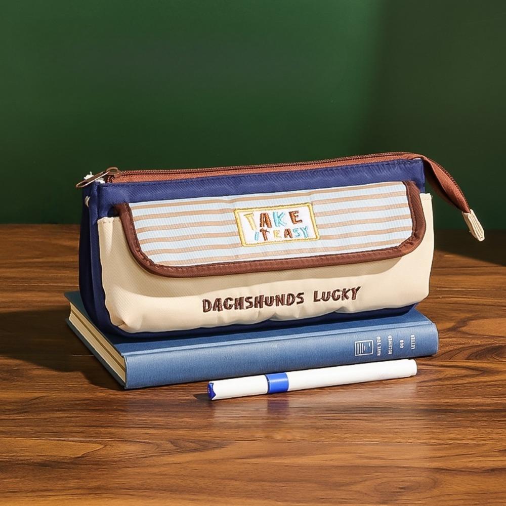 

Desktop Storage Retro Style Pen Bag Large Capacity Cloth Stationery Bag Office темно-синий