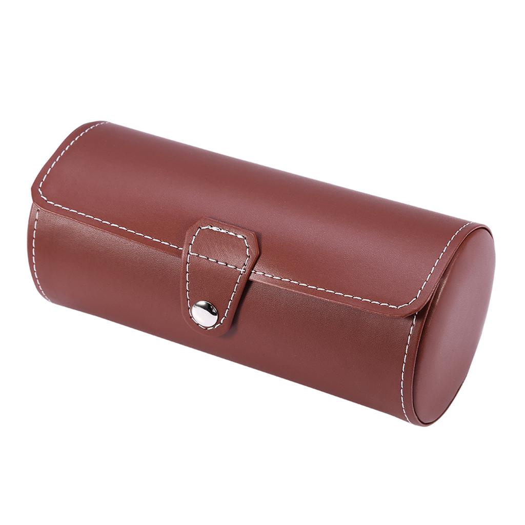 Soporte Enrollable para Relojes Cilíndrico de 3 Compartimentos Vitrina para Relojes de Pulsera Caja de Almacenamiento para Joyas Regalo (marrón)