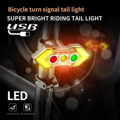 LED Bicycle Brake-sensing Taillight, Wireless Remote-controlled USB Charging Mountain Bike Turn Signal, Waterproof Riding Safety Warning Light.