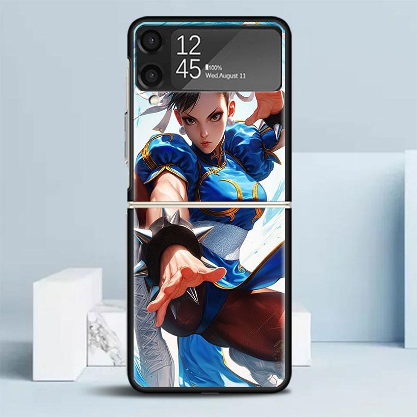 ChunLi S-Street F-FighterS Black Cover for Samsung Galaxy Z Flip 7 6 5 4 3 5G Phone Case Flip7 Flip6 Flip5 Flip4 Flip3 Pattern C