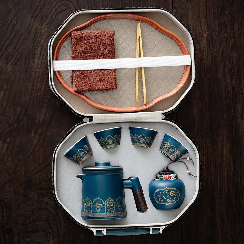 Wooden handle tea tea set, young people's complete set of teacups, portable outdoor camping, home office, business festivals