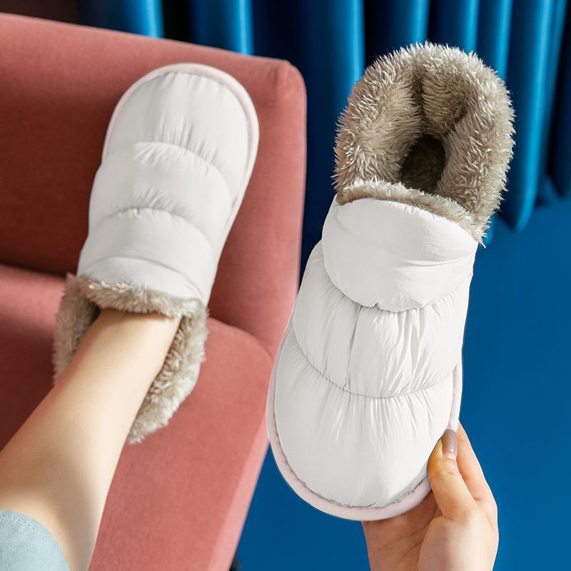 Cotton slippers men's bags follow home women's winter down cloth warm non-slip down cotton shoes women's winter