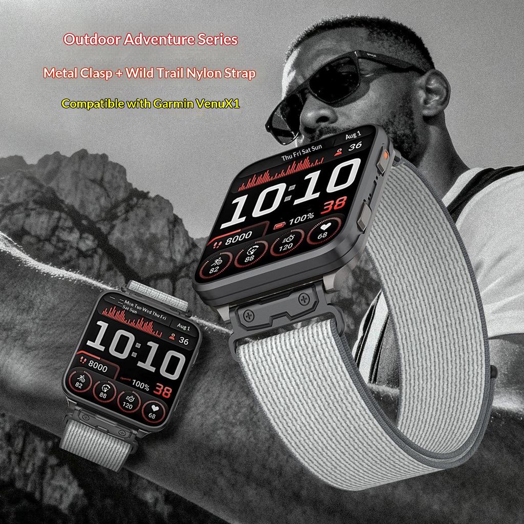 For Garmin Venu X1 Nylon Loop Strap with Metal Connector Quick Release Breathable Watch Band