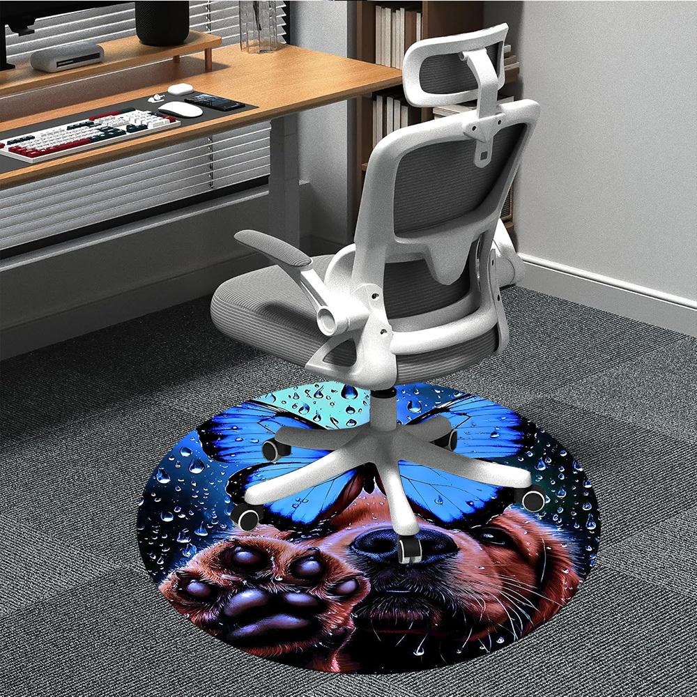 

1PC Butterfly Dog Office Round Area Rug, Indoor Mat Suitable ForOffice, Under Office Chairs Bedroom Living Room Home Decor, Room Deco, D138 80cm by 80cm