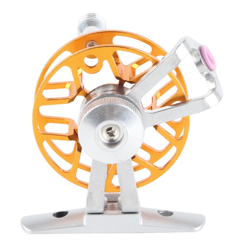 Portable Ice Fishing Wheel Aluminum Alloy Right Handed Fly Fishing Reel Labor‑Saving(Gold )