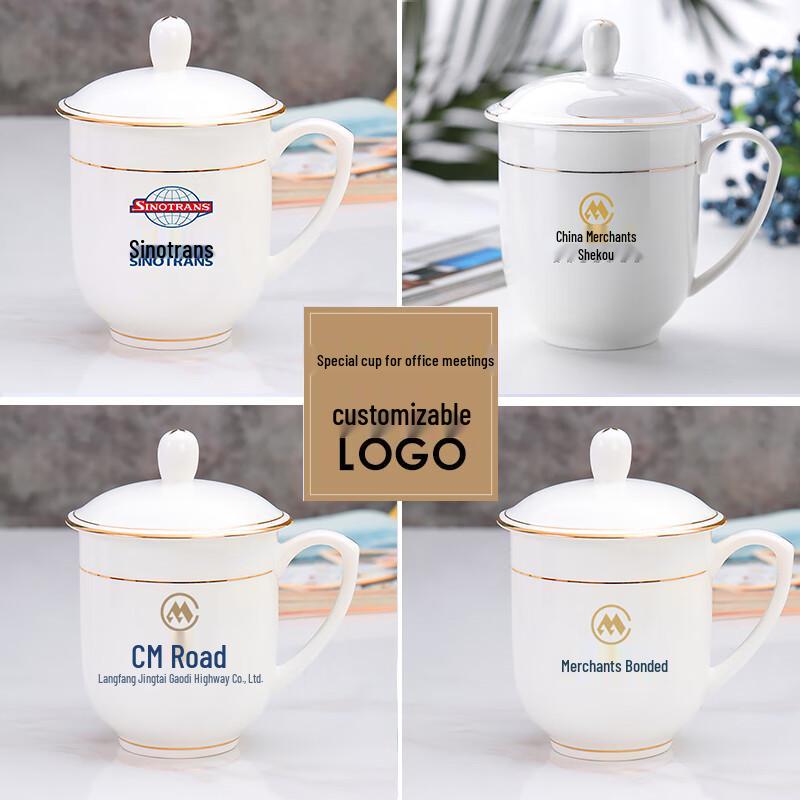 Gold-Rimmed Ceramic Office Teacup